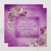 ラブリーパープルウォーター色のフローラ結婚ズ 招待状 (正面/裏面)