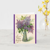 ラブリーパープルフラワーズ誕生日グリーティングカード カード (黄色い花)