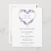 ラブリーパープルフローラハート結婚の延期 ポストカード (正面/裏面)