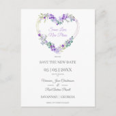 ラブリーパープルフローラハート結婚の延期 ポストカード (正面)