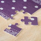 ラブリーパープル市松模様にダマスクのシームレスなパターン ジグソーパズル (側面)