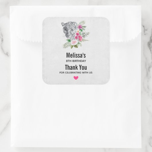 ラブリーヒョウ頭ポートレート水彩誕生日 スクエアシール (バッグ)