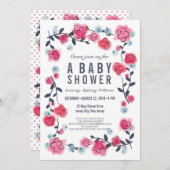 ラブリーピかわいらしンクフローラベビーシャワー招待状ガール 招待状 (正面/裏面)