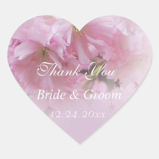 ラブリーピンクさくらんぼの花の春の結婚式のお願い ハートシール (正面)