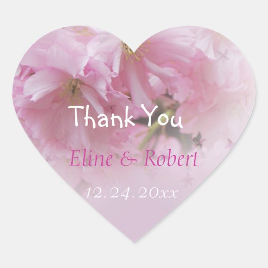 ラブリーピンクさくらんぼの花の春の結婚式のお願い ハートシール (正面)