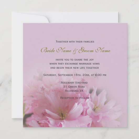 ラブリーピンクさくらんぼブロッサム春の結婚式 招待状 (正面)