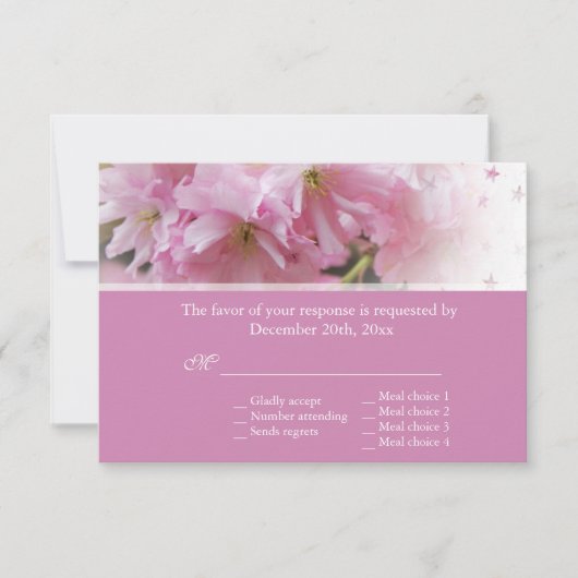 ラブリーピンクさくらんぼブロッサム春の結婚式RSVP 出欠カード (正面)
