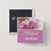 ラブリーピンクさくらんぼ花春の結婚式新郎 缶バッジ (正面&裏面)