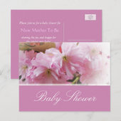 ラブリーピンクさくらんぼ花春ベビーシャワー インビテーションポストカード (正面/裏面)