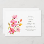 ラブリーピンクウォーターカラーフローラカップルのシャワー 招待状 (正面/裏面)