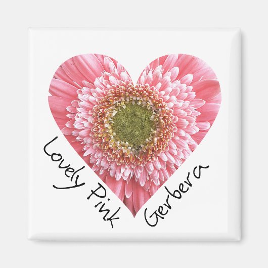 ラブリーピンクガーベラ – ハート形状 マグネット (正面)