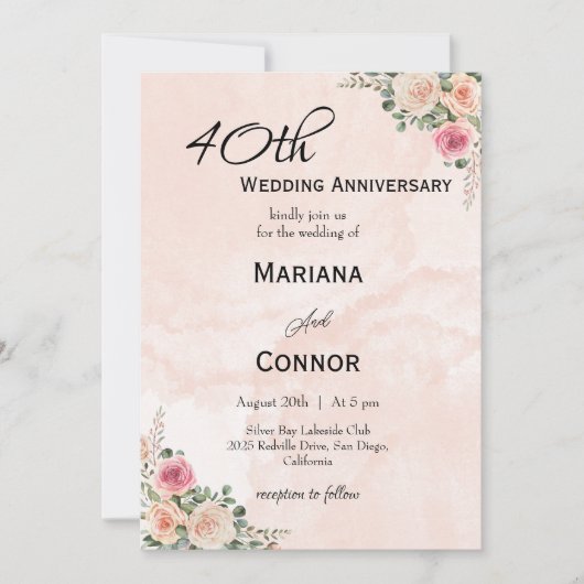 ラブリーピンククリーム結婚フローラ記念日 招待状 (正面)