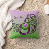 ラブリーピンクグリーンハートモダンフラクタル名 クッション (ブランケット)