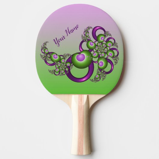 ラブリーピンクグリーンハートモダンフラクタル名 卓球ラケット (正面)