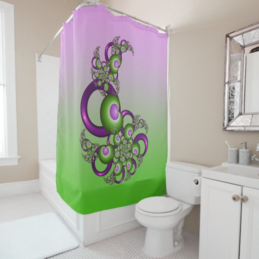 ラブリーピンクグリーンハートモダン抽象芸術フラクタル シャワーカーテン (インサイチュ)