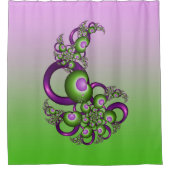 ラブリーピンクグリーンハートモダン抽象芸術フラクタル シャワーカーテン (正面)