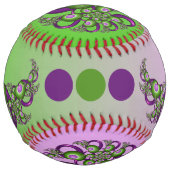 ラブリーピンクグリーンハートモダン抽象芸術フラクタル ソフトボール (裏面)