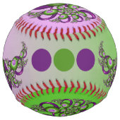 ラブリーピンクグリーンハートモダン抽象芸術フラクタル ソフトボール (正面)