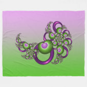 ラブリーピンクグリーンハートモダン抽象芸術フラクタル フリースブランケット (正面(横))