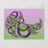 ラブリーピンクグリーンハートモダン抽象芸術フラクタル ポストカード (正面)