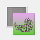 ラブリーピンクグリーンハートモダン抽象芸術フラクタル マグネット (正面/裏面)