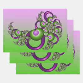 ラブリーピンクグリーンハートモダン抽象芸術フラクタル ラッピングペーパーシート