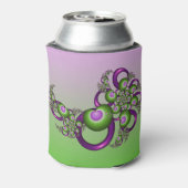 ラブリーピンクグリーンハートモダン抽象芸術フラクタル 缶クーラー (缶裏面)