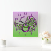 ラブリーピンクグリーンハート抽象芸術フラクタル名 スクエア壁時計 (ホーム)