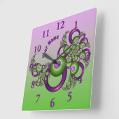 ラブリーピンクグリーンハート抽象芸術フラクタル名 スクエア壁時計 (傾斜)