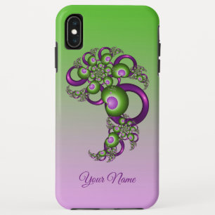 ラブリーピンクグリーンハート抽象芸術フラクタル名 iPhone XS MAXケース