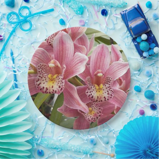 ラブリーピンクシンビジウムオーキズフローラ ペーパープレート (パーティー)