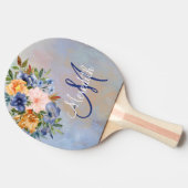 ラブリーピンクソフトパステルフラワーズモノグラム名 卓球ラケット (横)