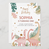 ラブリーピンクディノ 招待状 (正面/裏面)