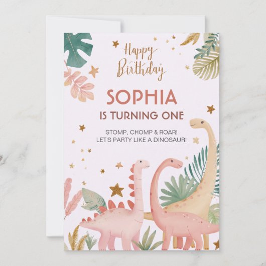 ラブリーピンクディノ 招待状 (正面)