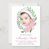 ラブリーピンクフローラリース写真誕生のお知らせ マグネット招待状 (正面)