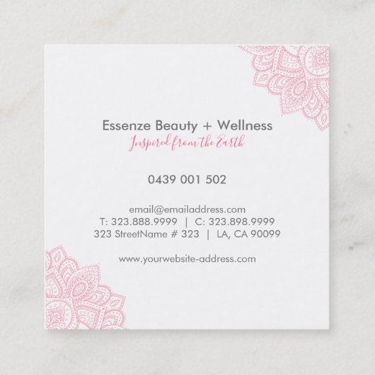 ラブリーピンクペイズリー曼荼羅 スクエア名刺 (裏面)