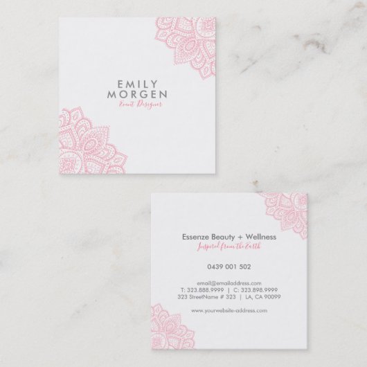 ラブリーピンクペイズリー曼荼羅 スクエア名刺 (正面/裏面)