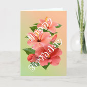ラブリーピンクレッドトロピカルハイビスカスフラワーズ誕生日 カード (正面)
