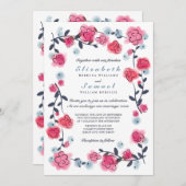 ラブリーピンクローズウォーターカラー結婚式招待状 招待状 (正面/裏面)