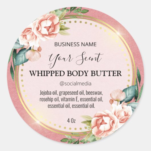 ラブリーピンクヴィンテージパステルバラ体バターラベル ラウンドシール (正面)