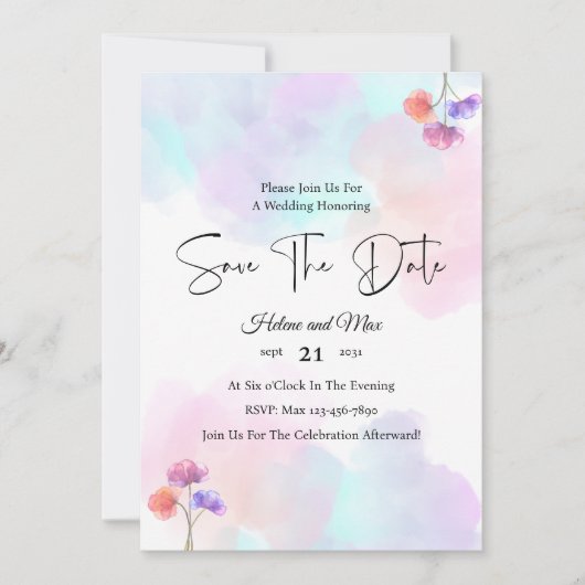 ラブリーピンク&ブルー結婚式招待状 招待状 (正面)