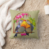 ラブリーピーキンロビン鳥ペア クッション (ブランケット)