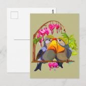 ラブリーピーキンロビン鳥ペア ポストカード (正面/裏面)