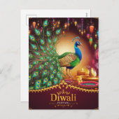 ラブリーピーコックディヤフェスティバルオブライトハッピーディワリ シーズンポストカード (正面/裏面)