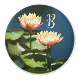 ラブリーピーチピンクブルーフローラモノグラムドロワー セラミックノブ