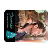 ラブリーファミリーフォトティール（緑がかった色）クリスマスツリーの水色 マグネット (横)