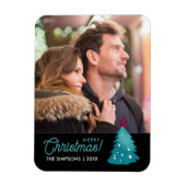 ラブリーファミリーフォトティール（緑がかった色）クリスマスツリーの水色 マグネット (縦)