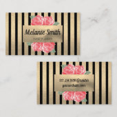 ラブリーフラワーシックストライプのバーティカル（黄金） 名刺 (正面/裏面)