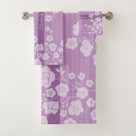 ラブリーフラワー　落ち着いたピンク バスタオルセット