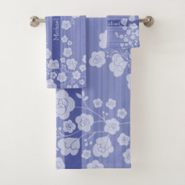 ラブリーフラワー　落ち着いたブルー バスタオルセット